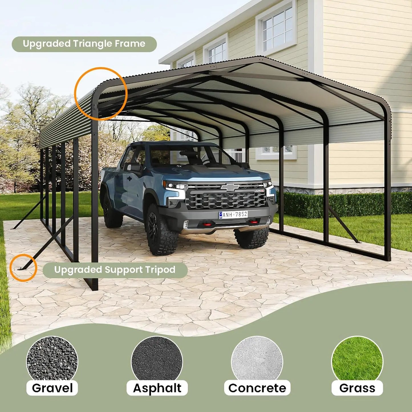 15x25 FT Heavy Duty Metal Carport with Galvanized Steel Roof