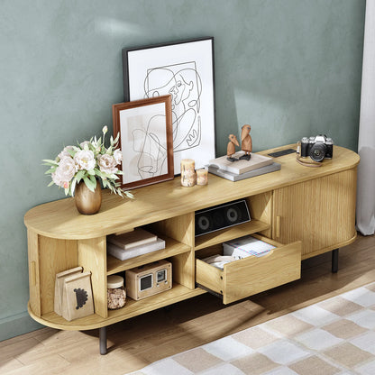 69" TV Stand Entertainment Center with Adjustable Shelves & Drawer, Power outlet