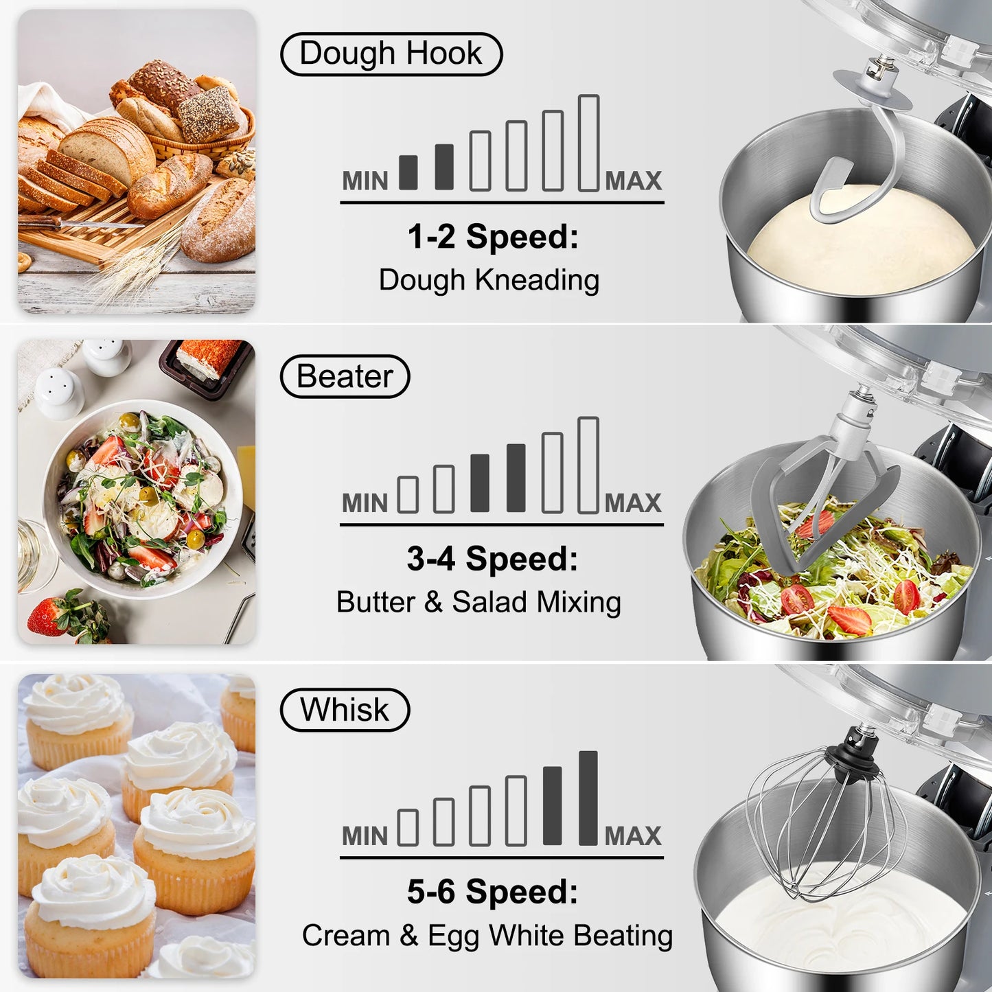 Electric Stand Mixer with 6 Speeds LCD Screen 5.8 Qt Stainless Steel Bowl