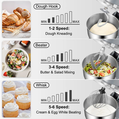 Electric Stand Mixer with 6 Speeds LCD Screen 5.8 Qt Stainless Steel Bowl