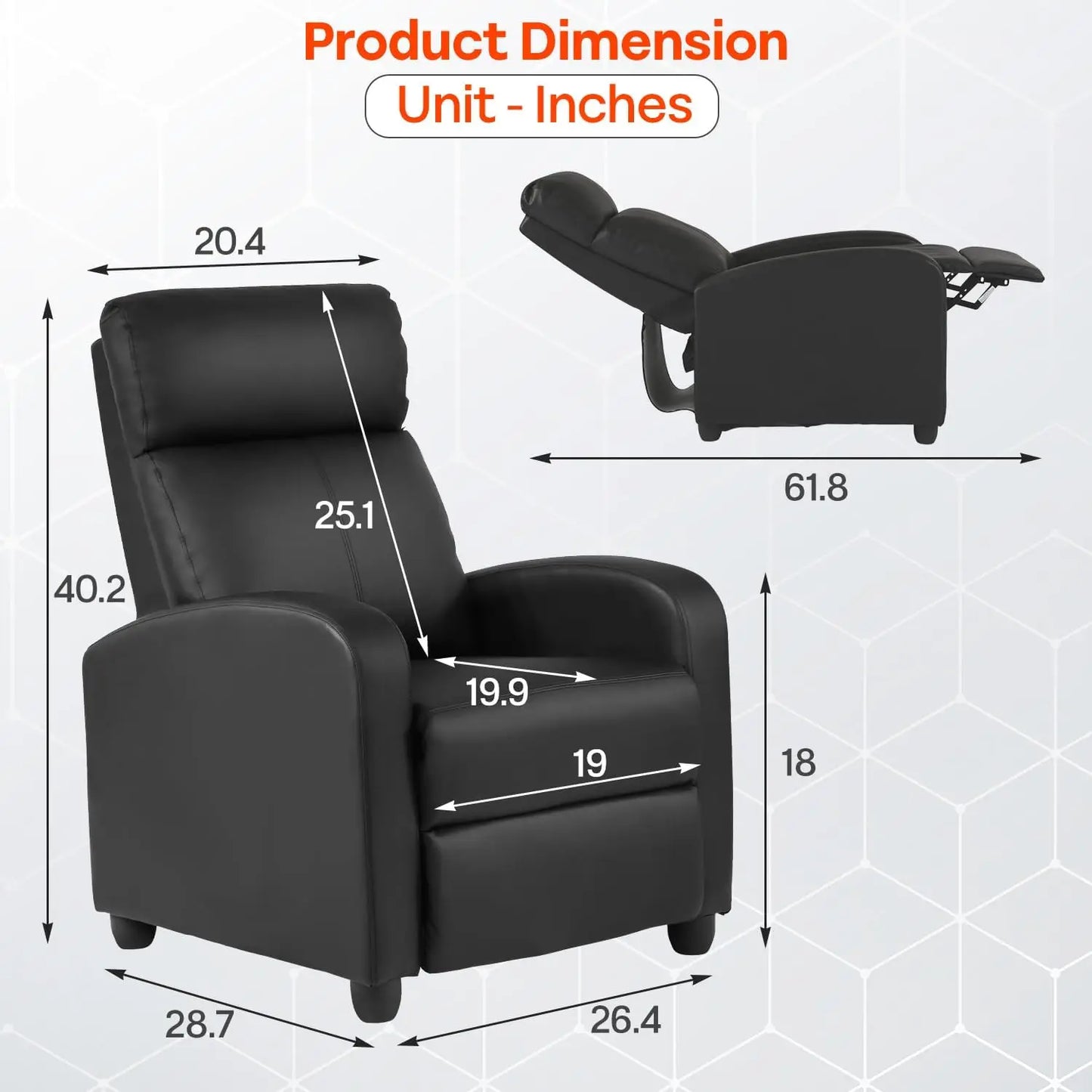 Leather Massage Recliner with Lumbar Support and Adjustable Backrest