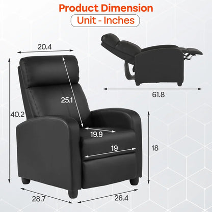 Leather Massage Recliner with Lumbar Support and Adjustable Backrest