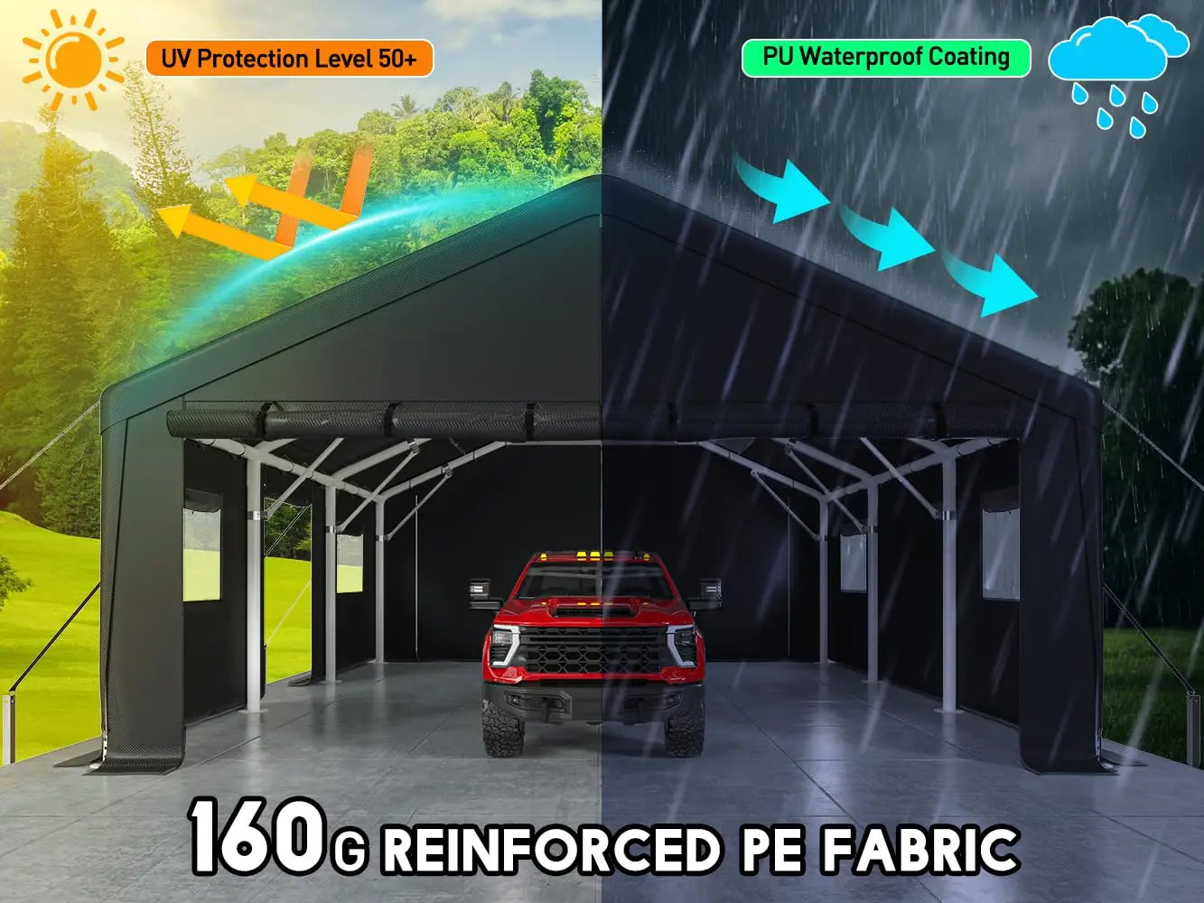 20x20 Portable Heavy Duty Metal Garage with Side Doors and Roll-Up Windows