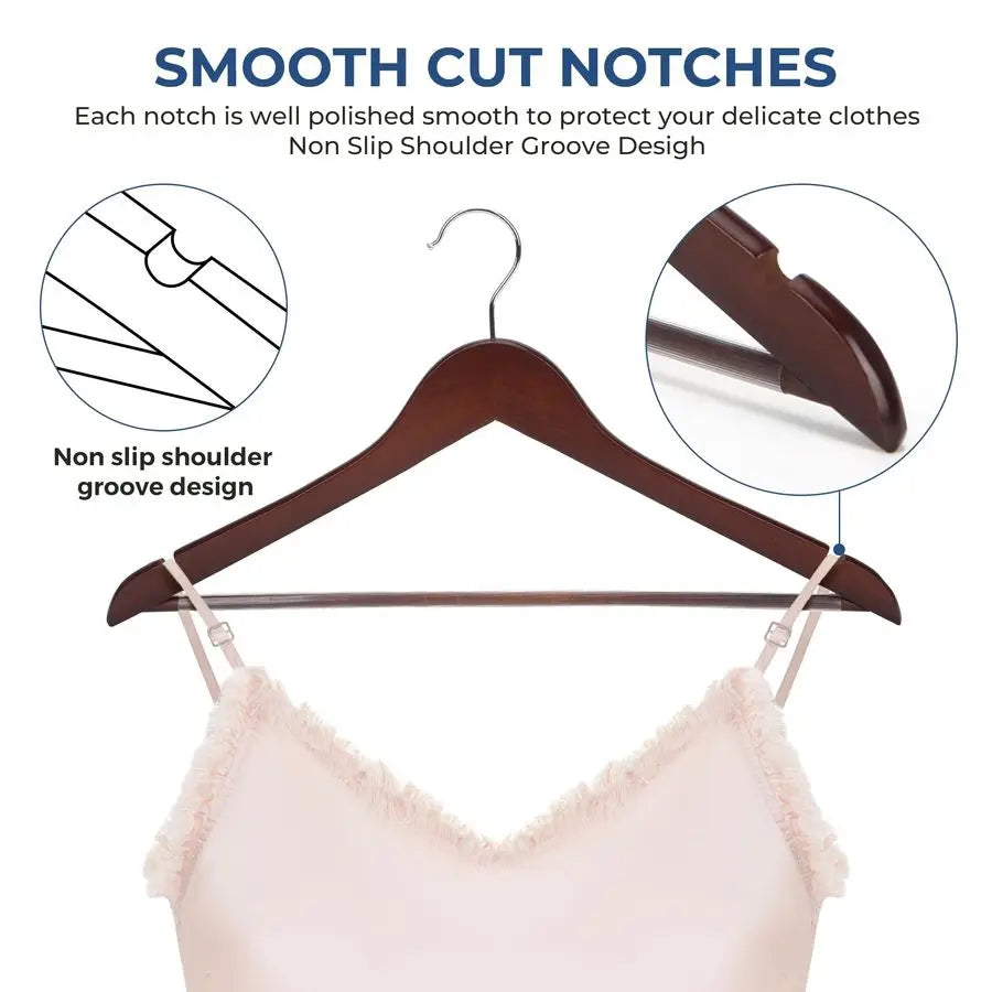 Wooden Coat Hangers, 20 Pack High Grade 17.5 Inch Wood Suit Hangers with Non-Slip Pant Bar