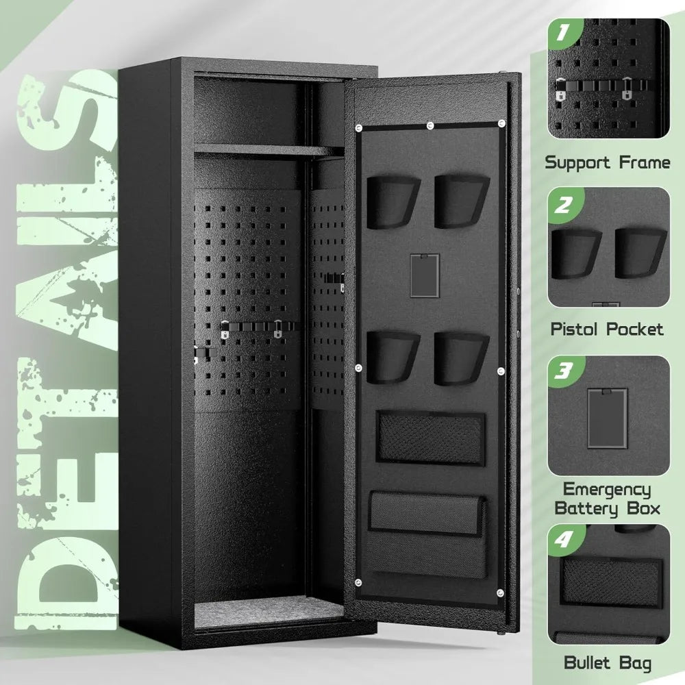 10 Rifle Fireproof Gun Safe with 4 Pistol Pouches and Top Shelf with Password Lock