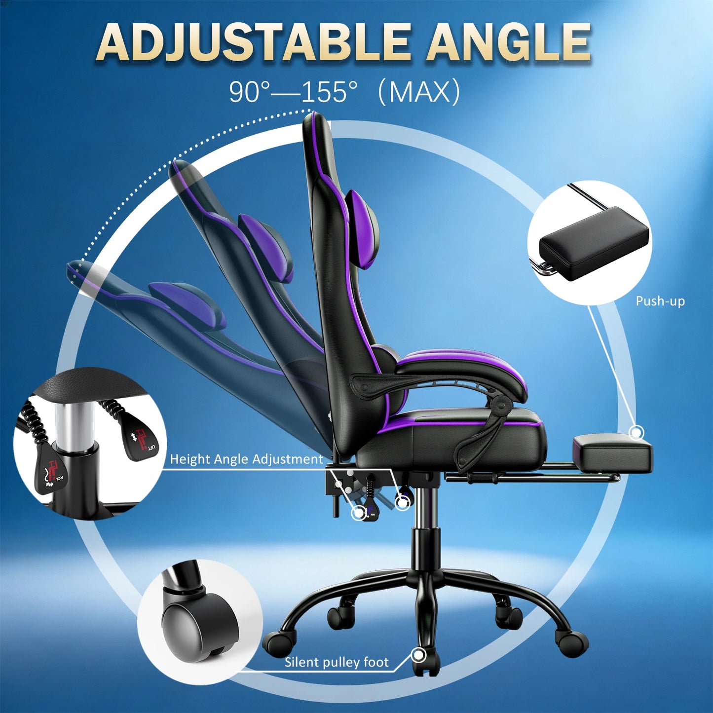 Ergonomic Gaming Chair with Padded Spring Seat, Adjustable Lumbar Support & Footrest