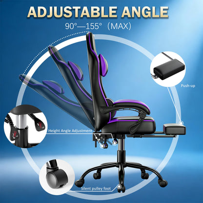 Ergonomic Gaming Chair with Padded Spring Seat, Adjustable Lumbar Support & Footrest