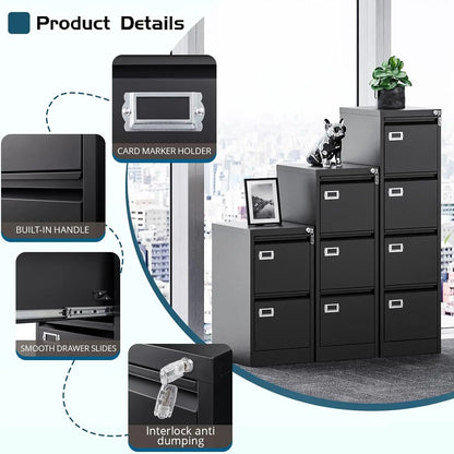 4-Drawer Locking Metal File Cabinet for Letter/Legal/A4 Files