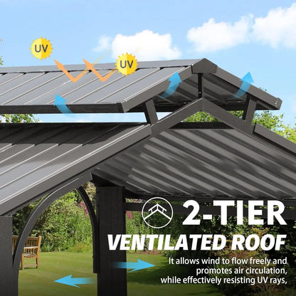 8x5FT Hardtop Grill Gazebo with Double Steel Roof