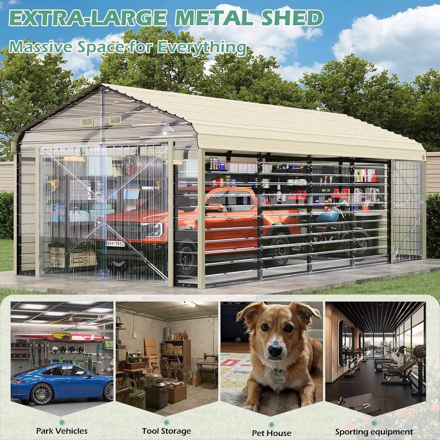 Heavy Duty 12x24 FT Car Shed with Galvanized Steel Frame and Reinforced Base