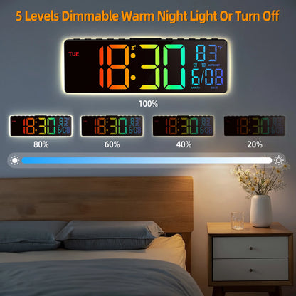 10.5" LED Digital Wall Clock and Temperature Display and Remote
