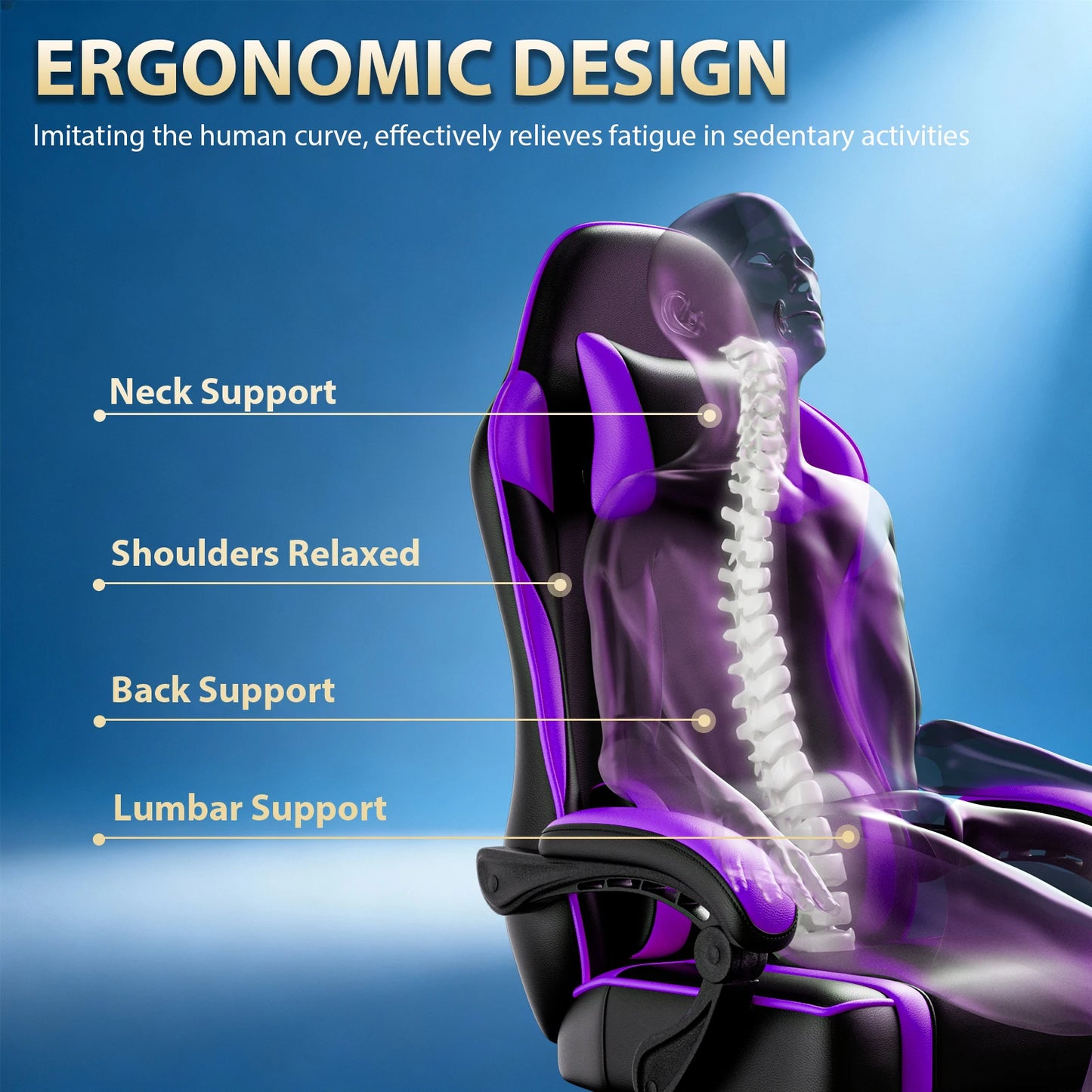 Ergonomic Gaming Chair with Padded Spring Seat, Adjustable Lumbar Support & Footrest