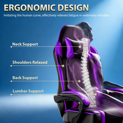 Ergonomic Gaming Chair with Padded Spring Seat, Adjustable Lumbar Support & Footrest