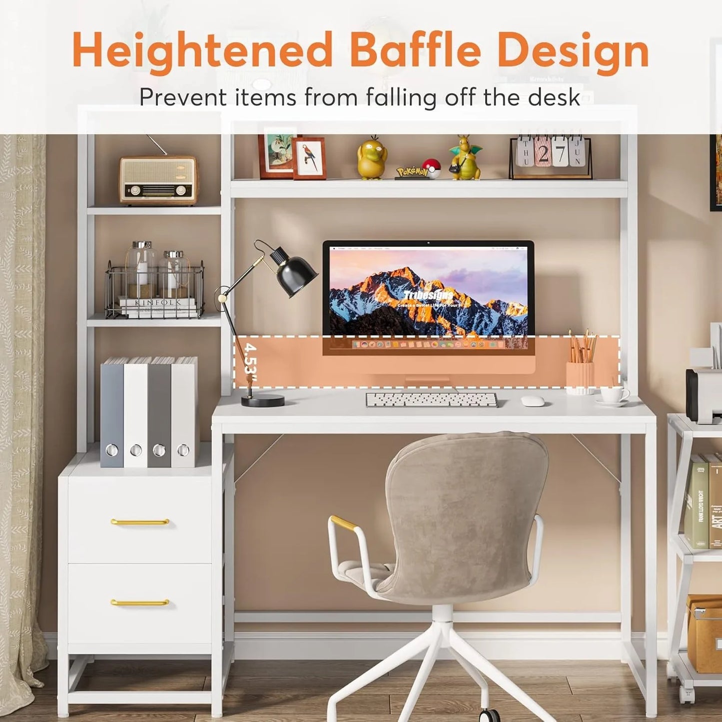 55 Inch Computer Desk with 2 Drawers and Storage Shelves