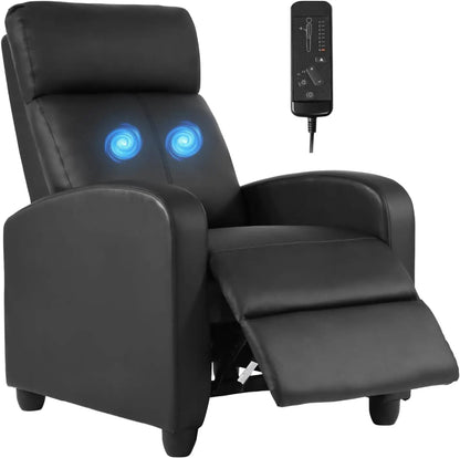 Leather Massage Recliner with Lumbar Support and Adjustable Backrest
