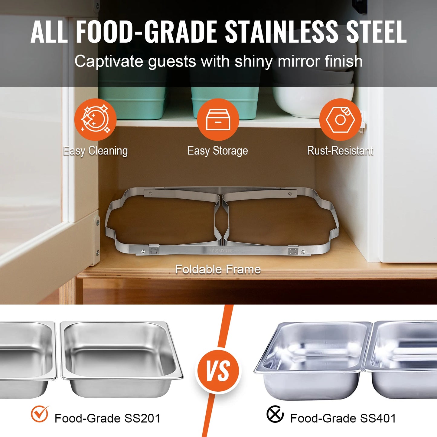 8QT Rectangle Chafing Dish 2/4/6 Packs with Folding Stand and Fuel Holder