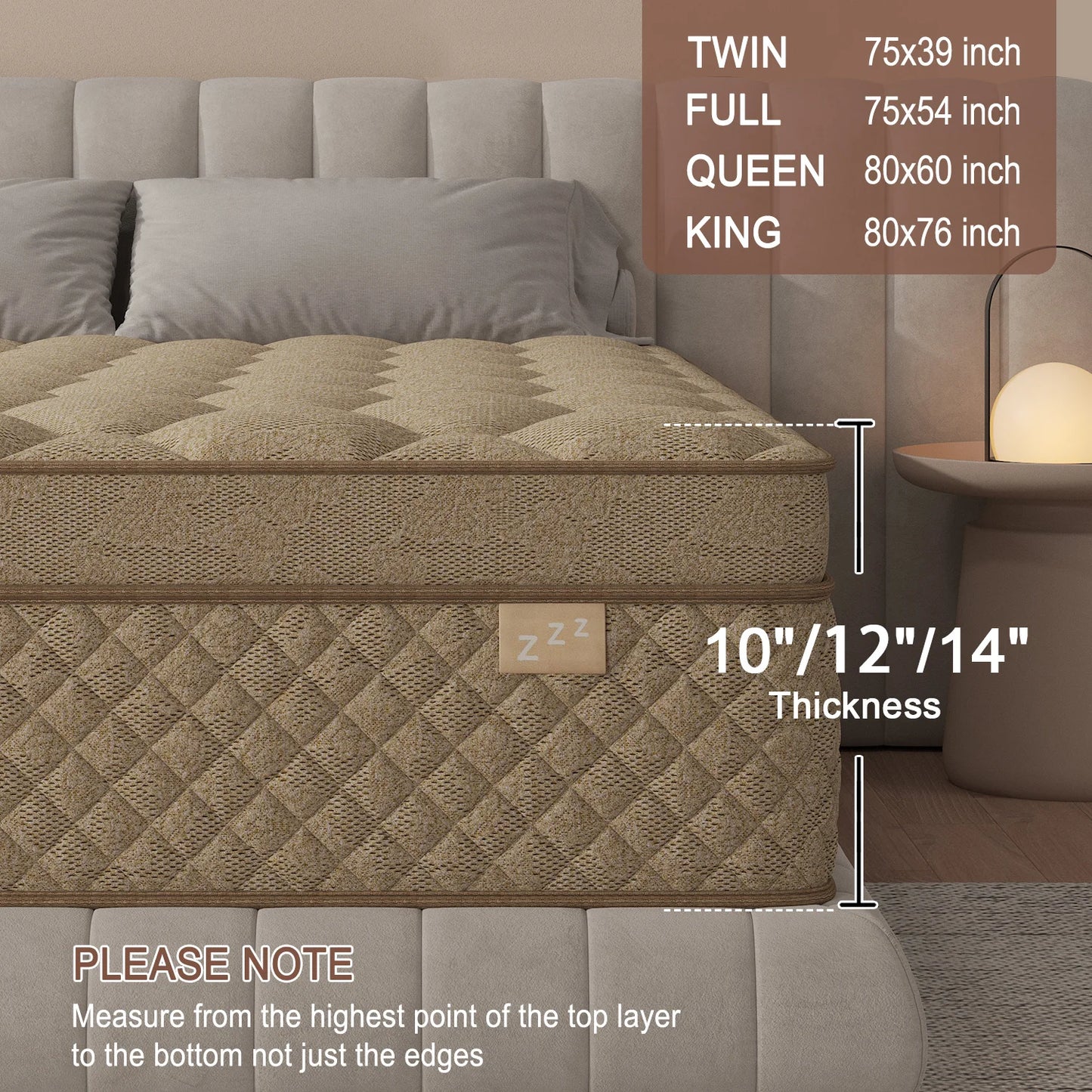 12"14" Gel Memory Foam Hybrid Pocket Spring Mattress. Twin Full Queen King Mattress, Medium Firm with Motion Isolation