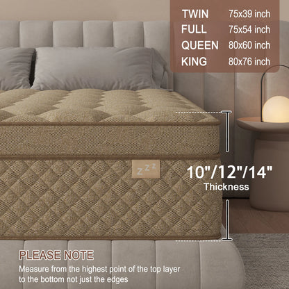 12"14" Gel Memory Foam Hybrid Pocket Spring Mattress. Twin Full Queen King Mattress, Medium Firm with Motion Isolation