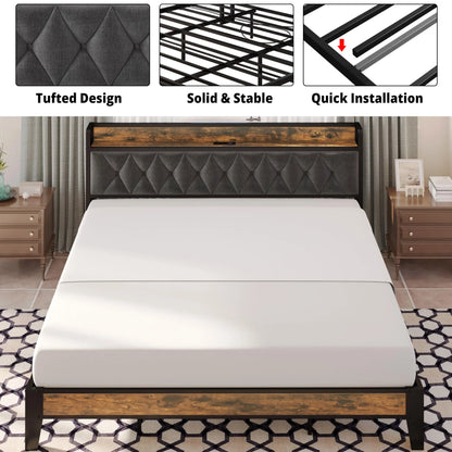 Storage Headboard with Outlets, Twin/Twin XL/Full/Queen/King/California King Bed Frames, No Box Springs Needed