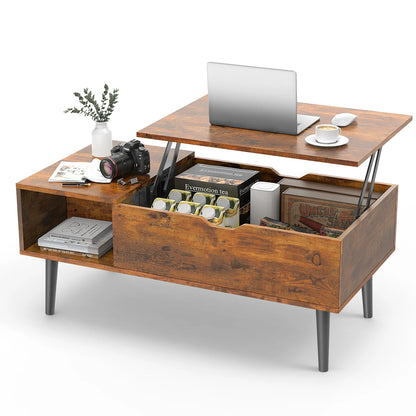 Lift Top Coffee Table with Adjustable Storage Shelf and Easy Lift or Lower