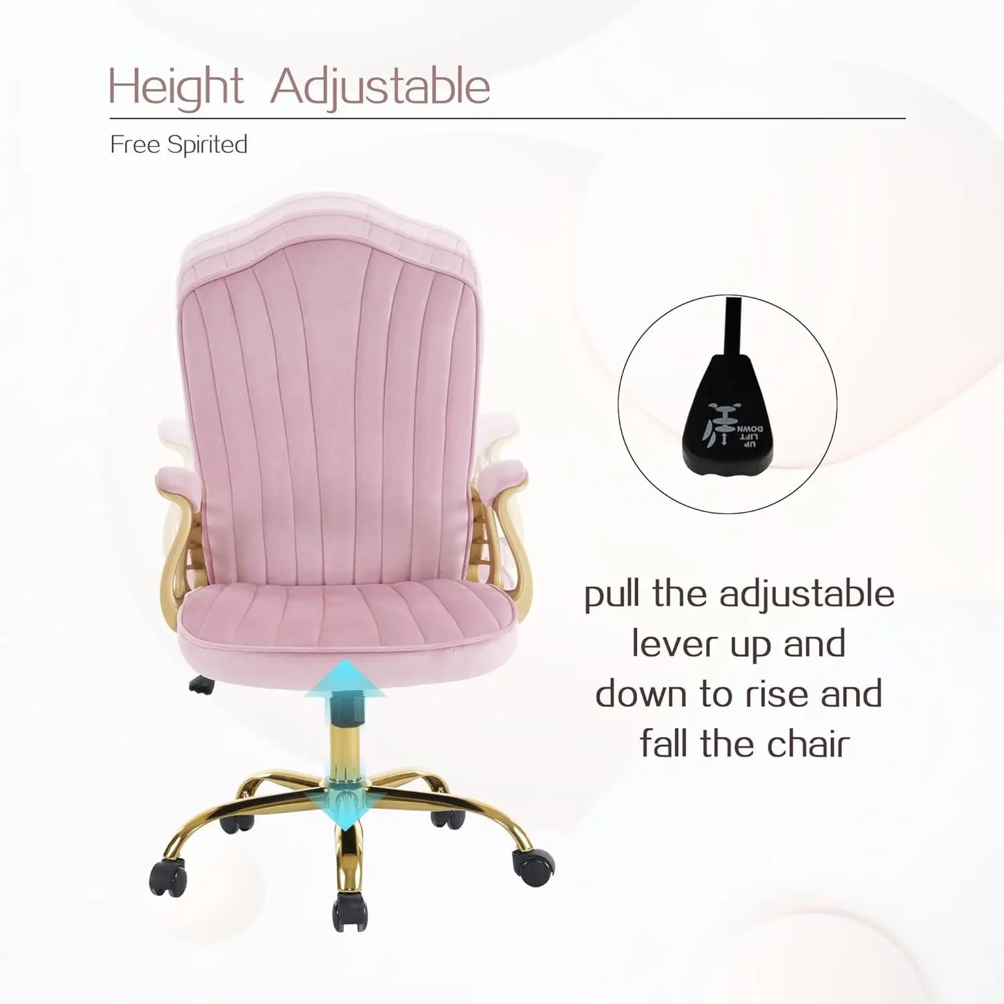 Pink Rolling Home Office Chair with Arm Rest