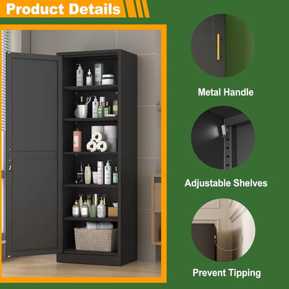 Black Single Door Locking Metal Cabinet 67"H 20"W