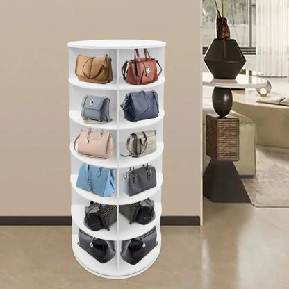 6-Tier Rotating Shoe Rack, 360° Spinning Storage Organizer for 24-28 Pairs.