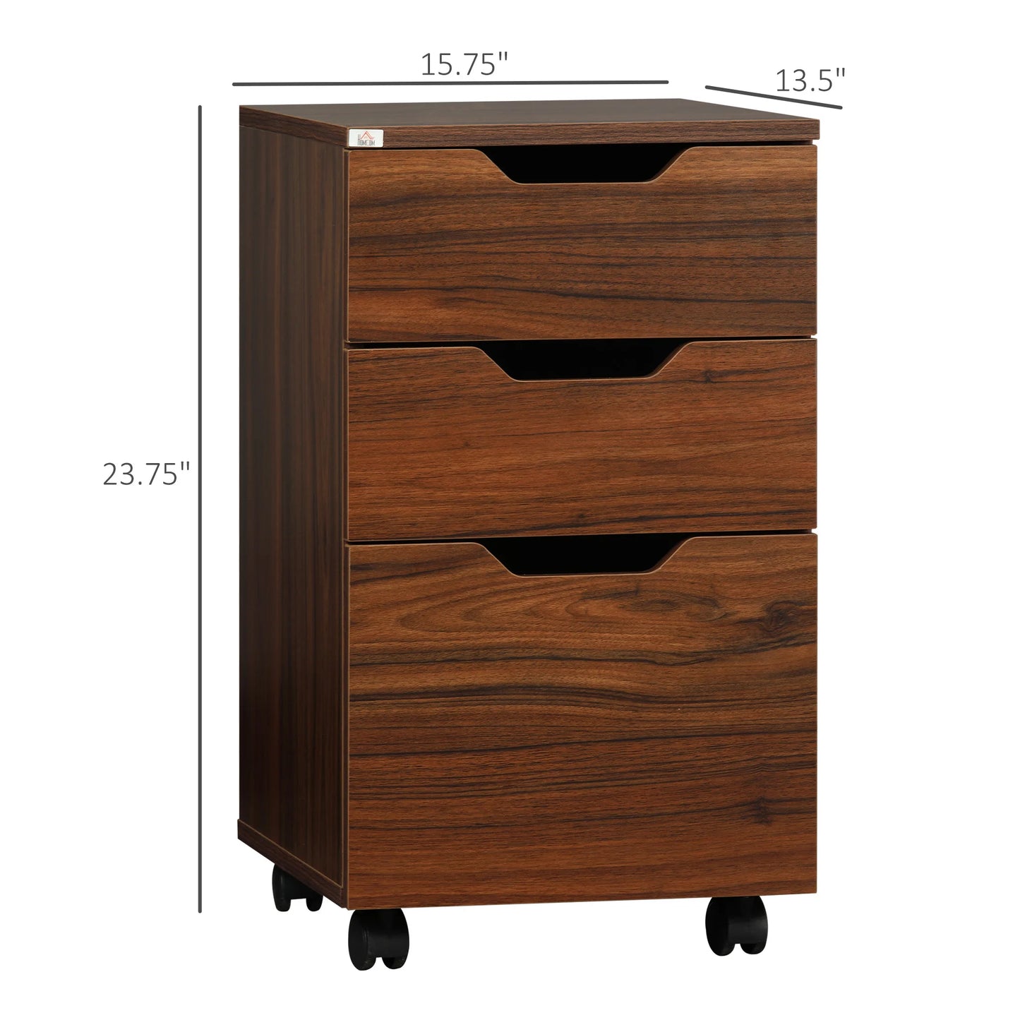 Modern, under Desk Cabinet with 3 Drawers, Brown Wood