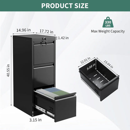 3 Drawer Metal Lateral File Cabinet with Lock & Keys