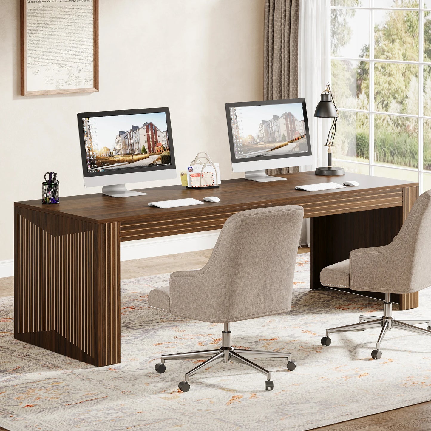 79-Inch Extra Long Desk, Two Person Double Desk