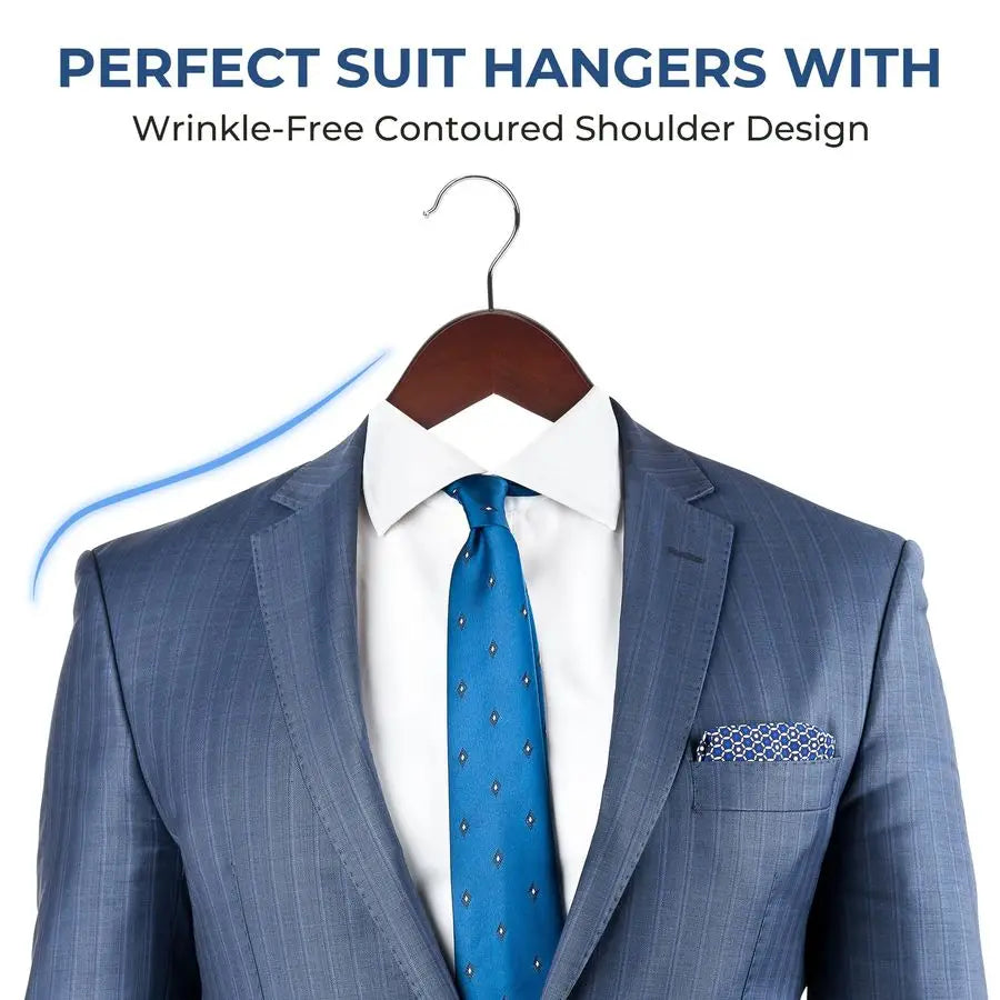 Wooden Coat Hangers, 20 Pack High Grade 17.5 Inch Wood Suit Hangers with Non-Slip Pant Bar