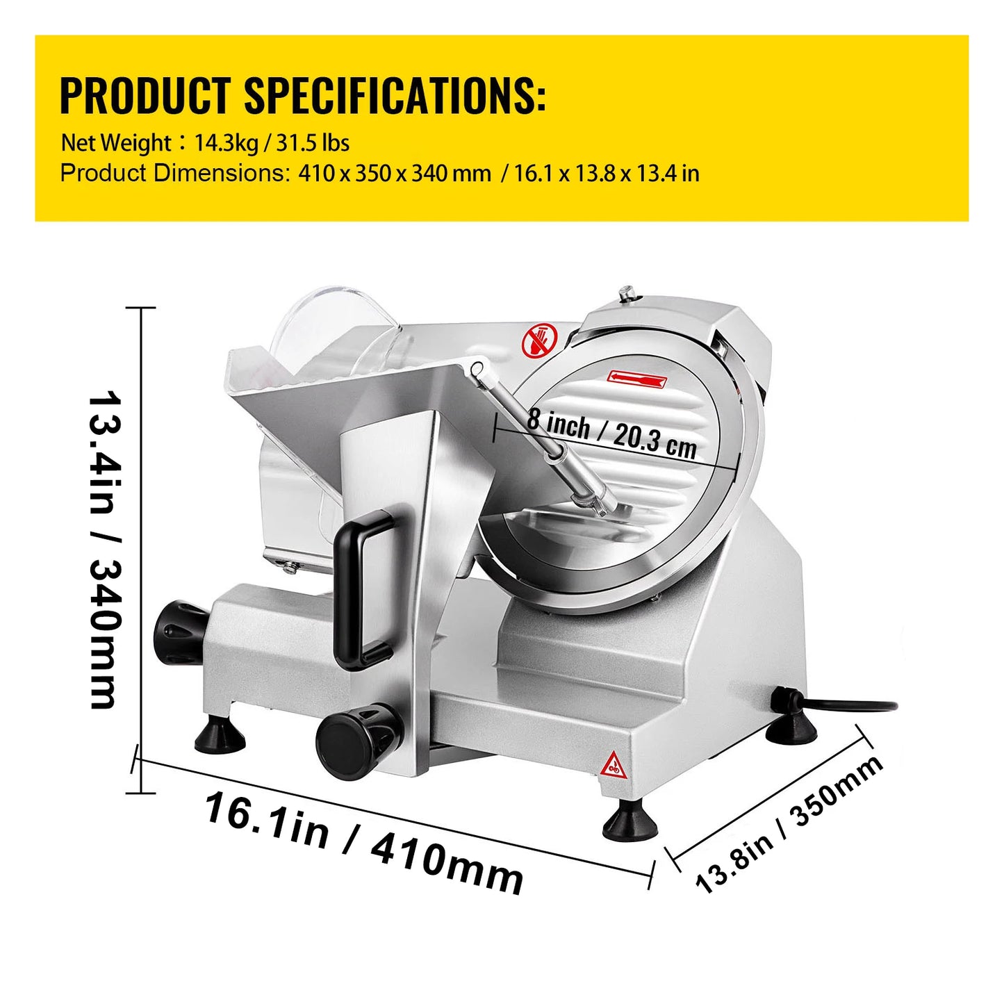 8/10 Inch adjustable Thickness Deli Meat and Cheese Slicer.