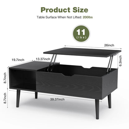 Lift Top Coffee Table with Adjustable Storage Shelf and Easy Lift or Lower