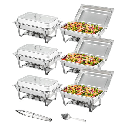 8QT Rectangle Chafing Dish 2/4/6 Packs with Folding Stand and Fuel Holder