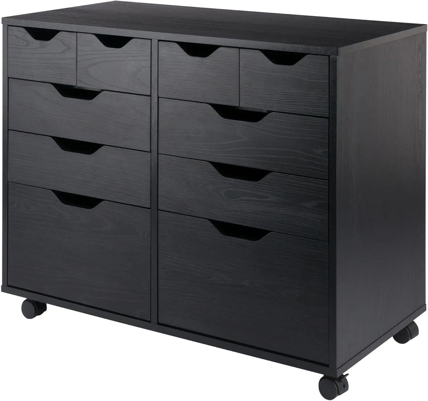 Mobile Cabinet with 5 Drawers and Side Storage, Black Finish