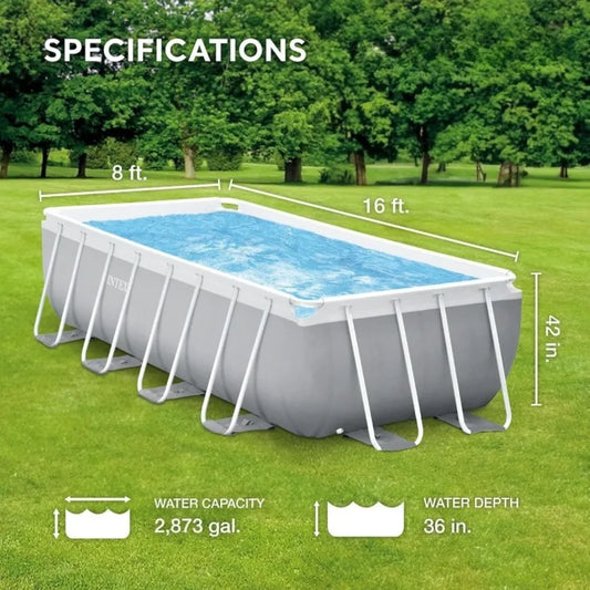 Prism Frame Premium Rectangular Above Ground Swimming Pool Set:16ft x 8ft x 42in