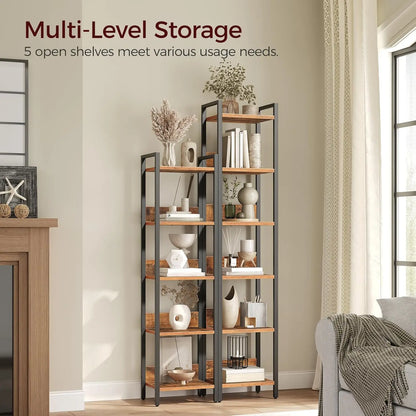 5-Tier Bookcase for Small Spaces, Rustic Brown & Black.