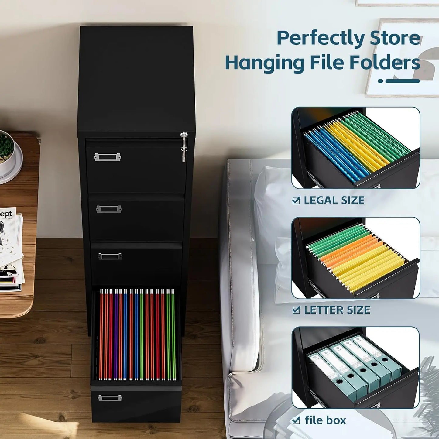 4-Drawer Locking Metal File Cabinet for Letter/Legal/A4 Files