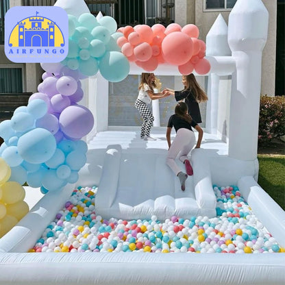 Inflatable White Bounce House with Slide, Ball Pit. Blower Included