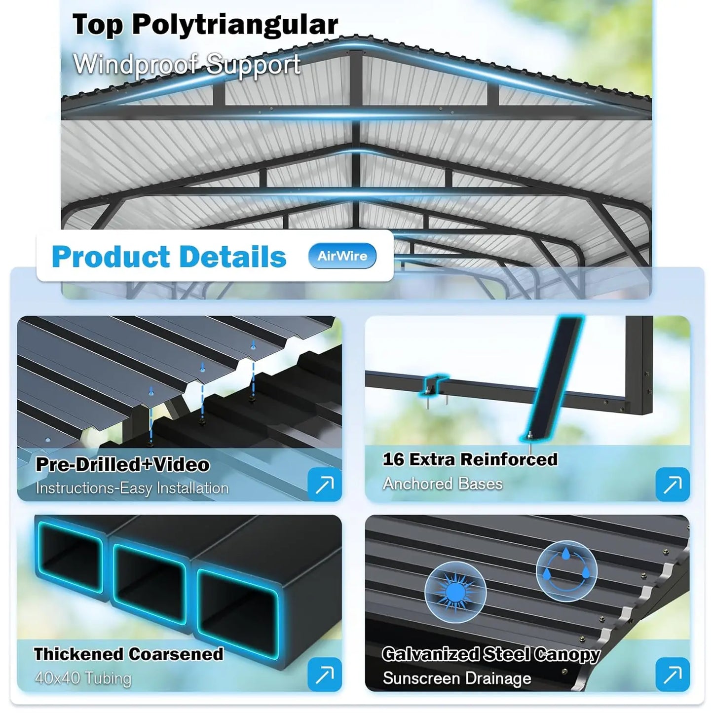20x30 Heavy Duty Carport with Galvanized Steel Roof and Triangle Frame