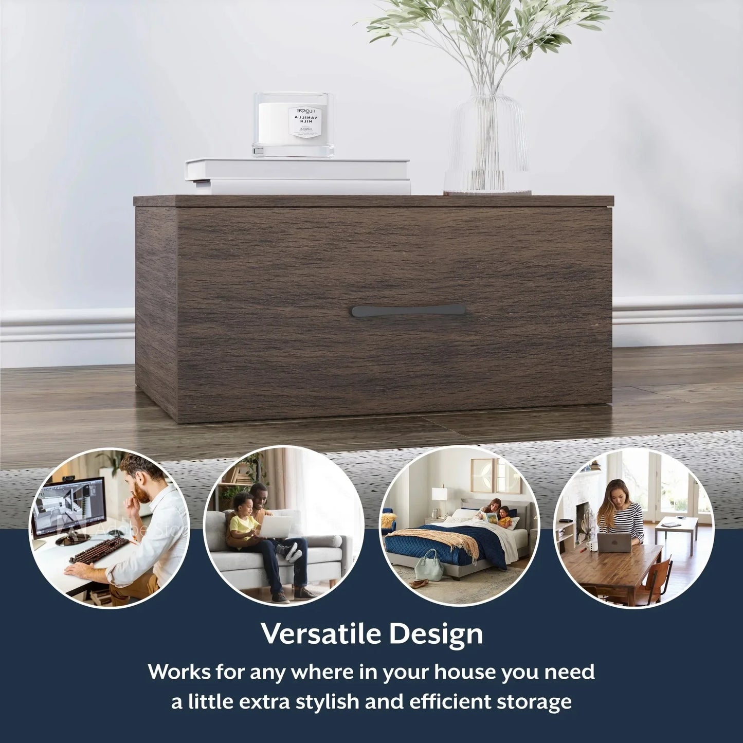 One Drawer Modular Storage System, Walnut,11.5H x 23.75W x 15.75D