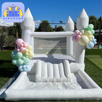 Inflatable White Bounce House with Slide, Ball Pit. Blower Included