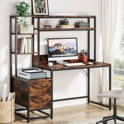 55 Inch Computer Desk with 2 Drawers and Storage Shelves