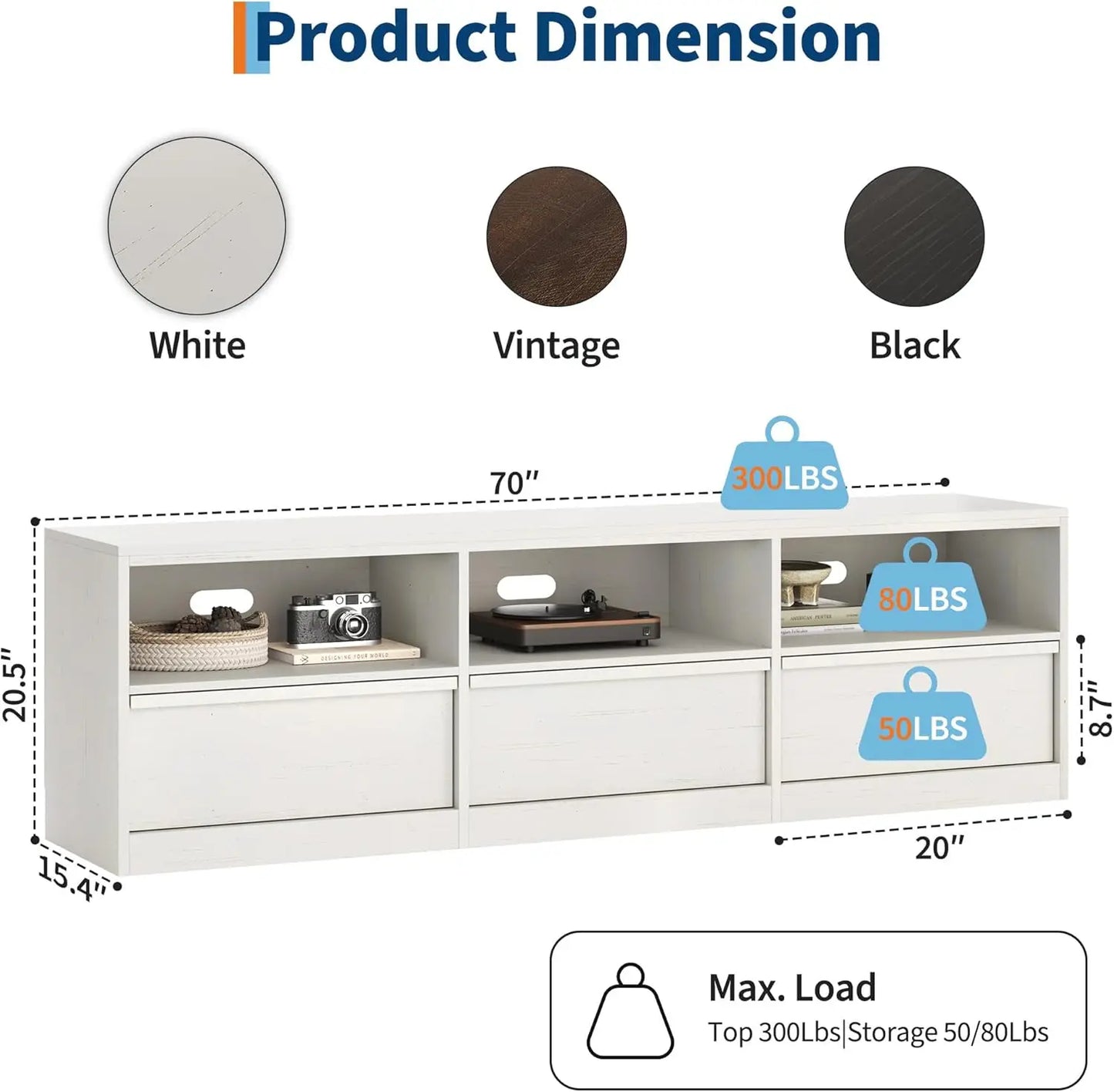 Modern TV Stand with Open Shelving & Storage Drawer