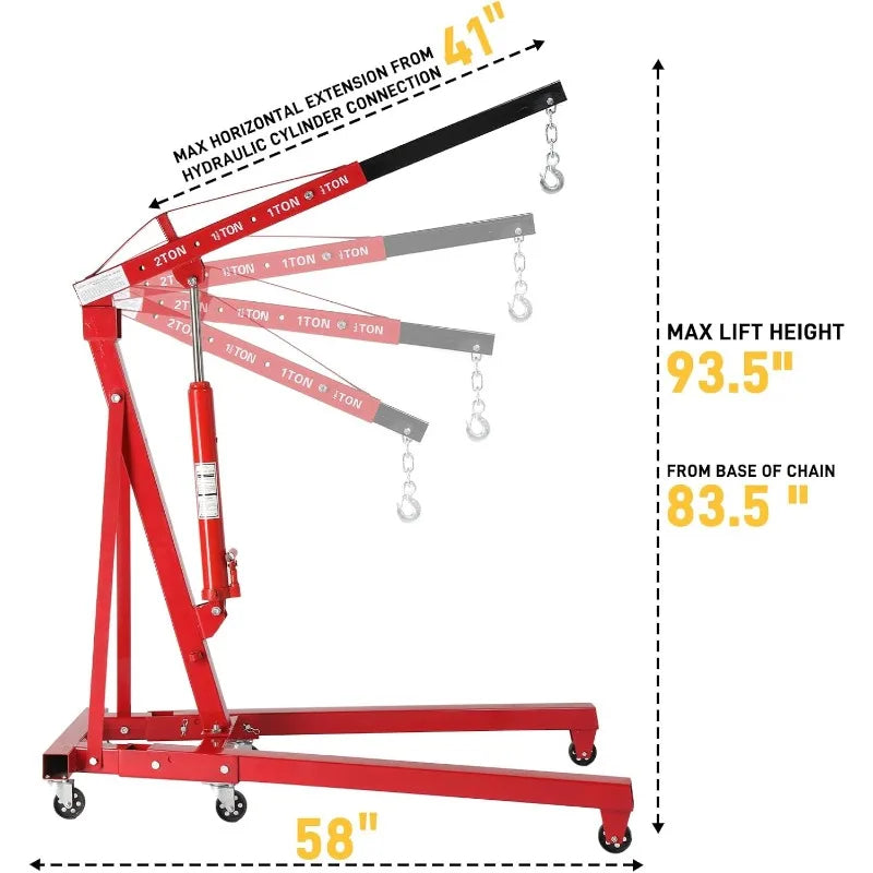 2 Ton Folding Hydraulic Engine Hoist with Telescopic Boom and Outriggers