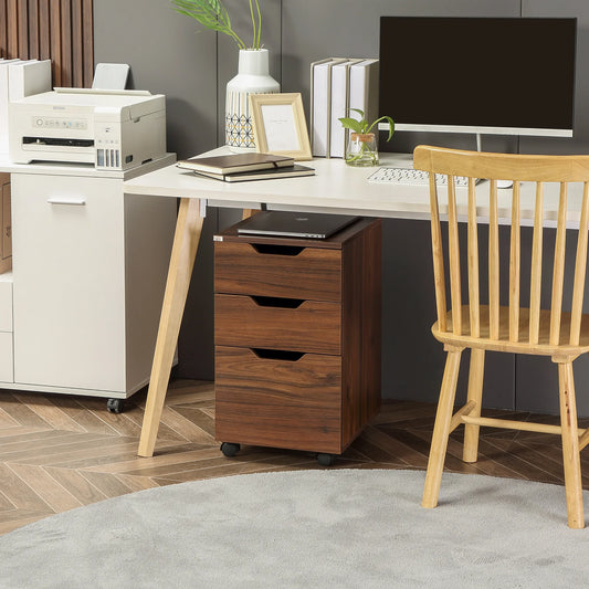 Modern, under Desk Cabinet with 3 Drawers, Brown Wood