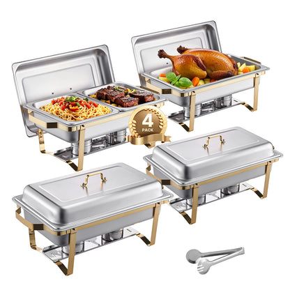 8QT Rectangle Chafing Dish 2/4/6 Packs with Folding Stand and Fuel Holder