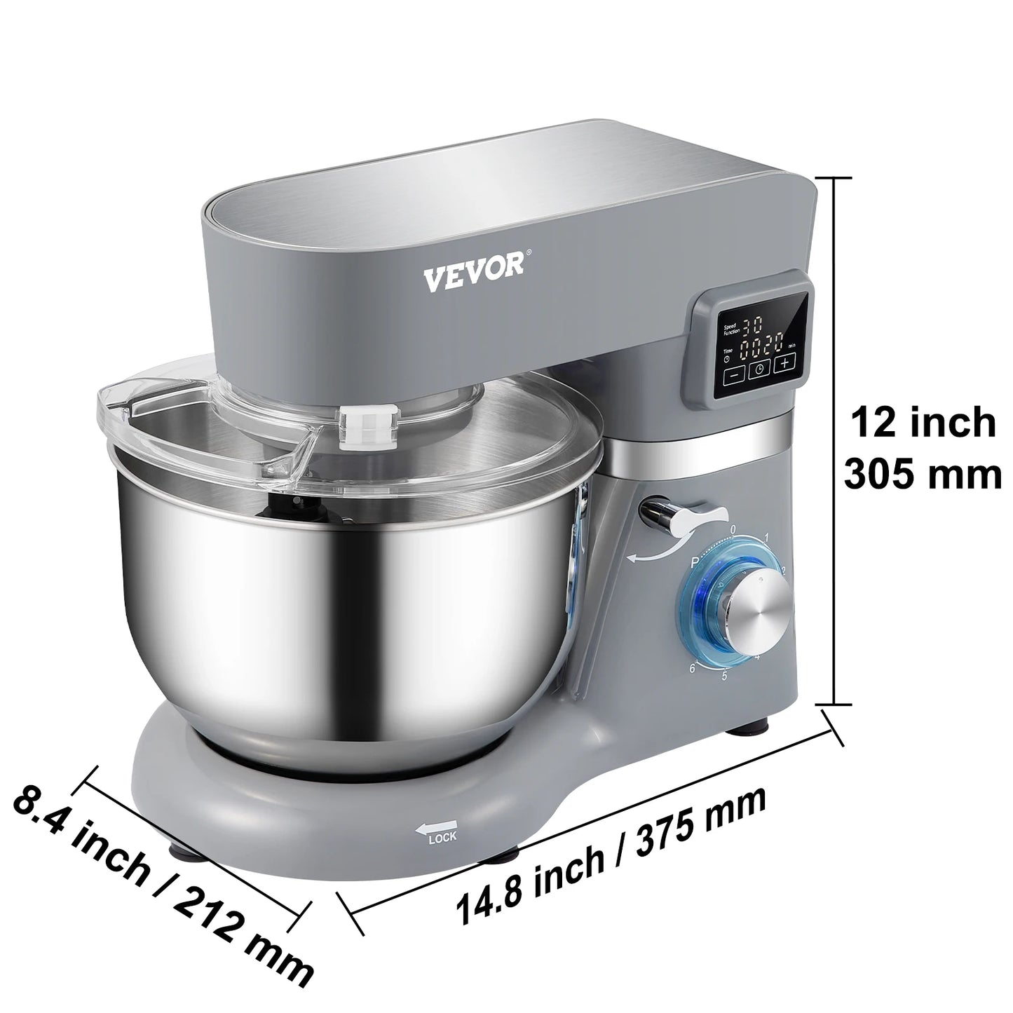 Electric Stand Mixer with 6 Speeds LCD Screen 5.8 Qt Stainless Steel Bowl