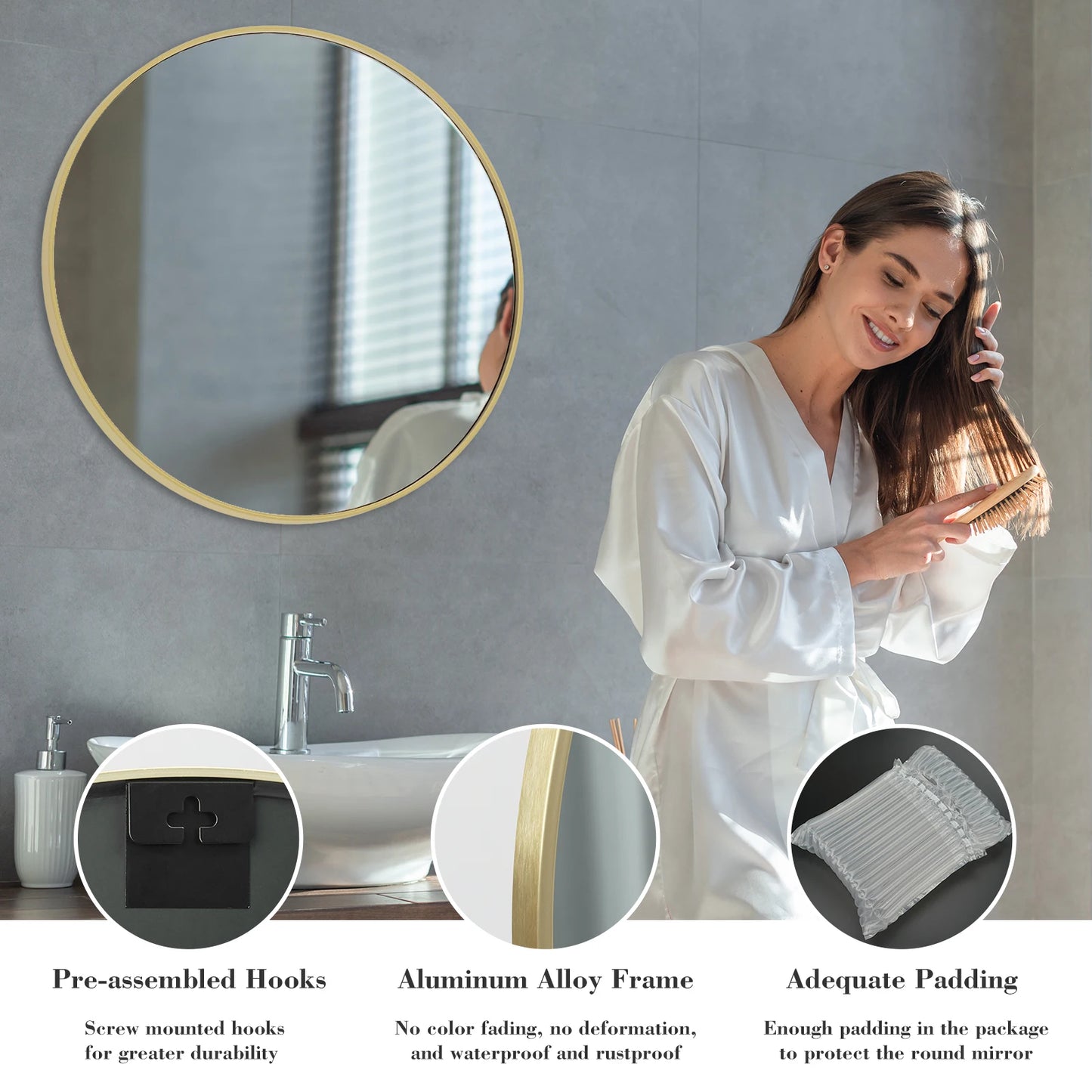 30 Inch Large Gold Framed Round Vanity Mirror