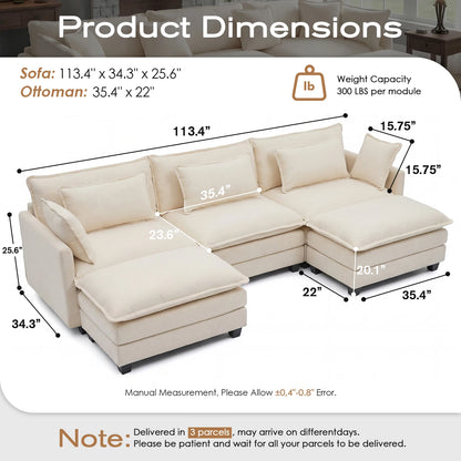 113.4" Modular Sectional Sofa with Ottoman.